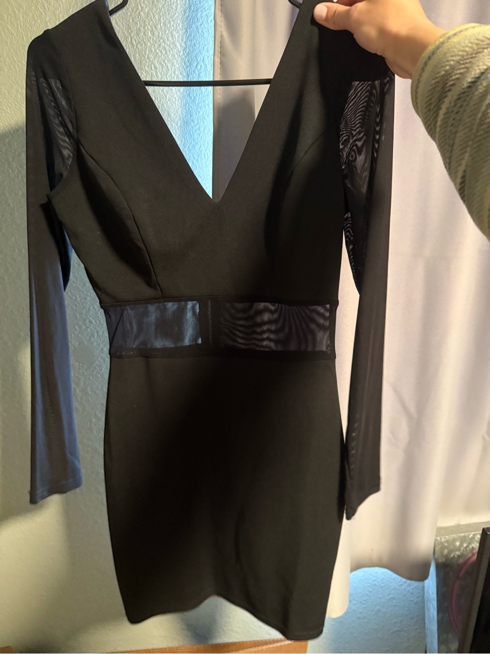 Windsor Black V-Neck Mesh-Panel Mini Dress